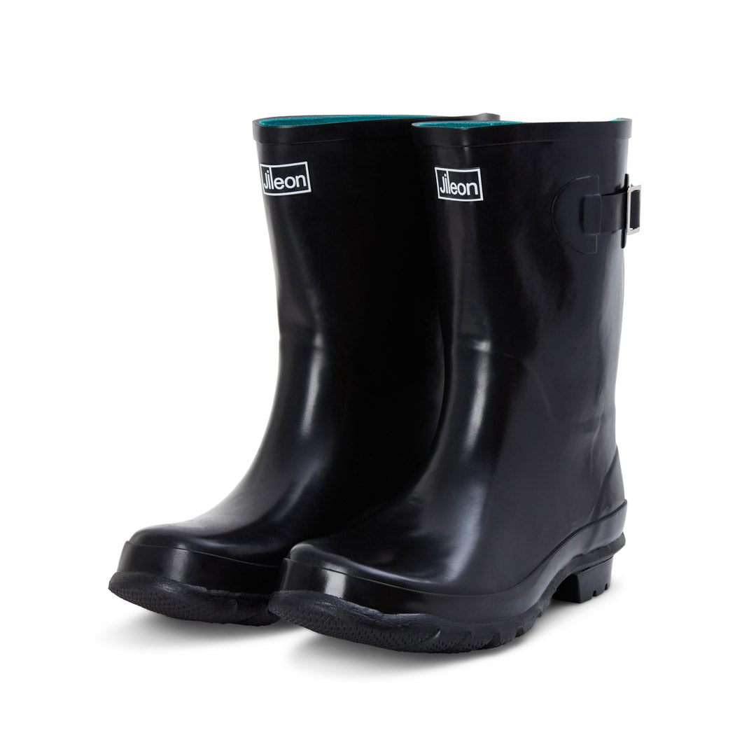 Black Rubber Rain Boots Womens Half Height Black Glossy Rain Boots