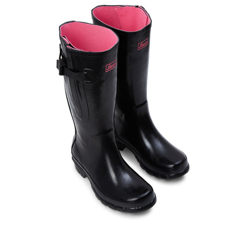 Wide Calf Rain Boots - 15 to 19 inch calf - Black Glossy - Regular Width in Ankle