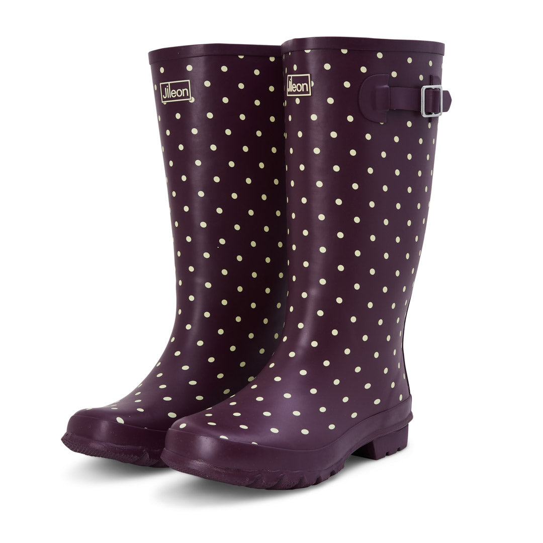 Womens Wide Calf Rain Boots 15-18 inch calf Purple Spot Wide