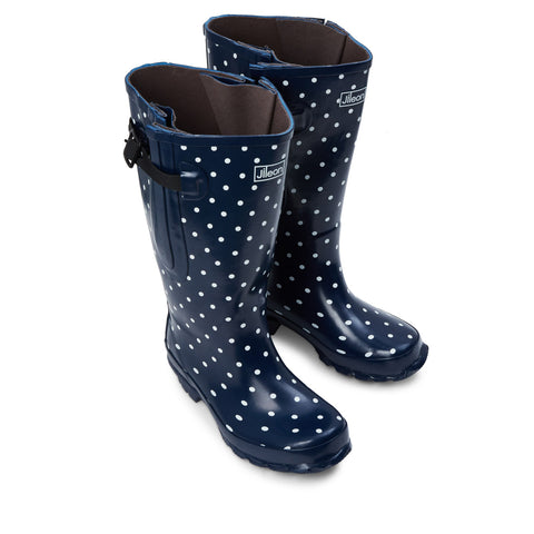 Extra Wide Calf Womens' Rain Boots - Navy Spots - 16-23 Inch Calf - Wide in Foot and Ankle