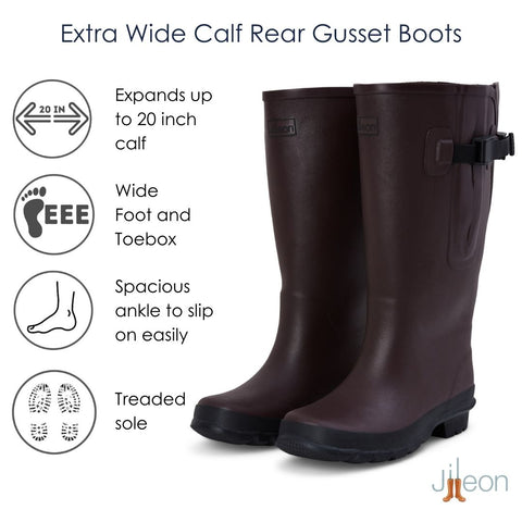 Extra Wide Calf Brown Rain Boots - Fit 16 to 20 inch Calf - Wide in Foot and Ankle
