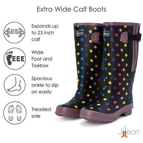 Extra Wide Calf Women's Spotty Rain Boots: 16-23 Inch Calf - Wide in Foot and Ankle