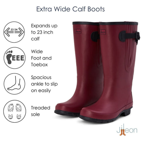 Extra Wide Calf Women's Rain Boots - Raspberry - 16-23 Inch Calf - Wide in Foot & Ankle