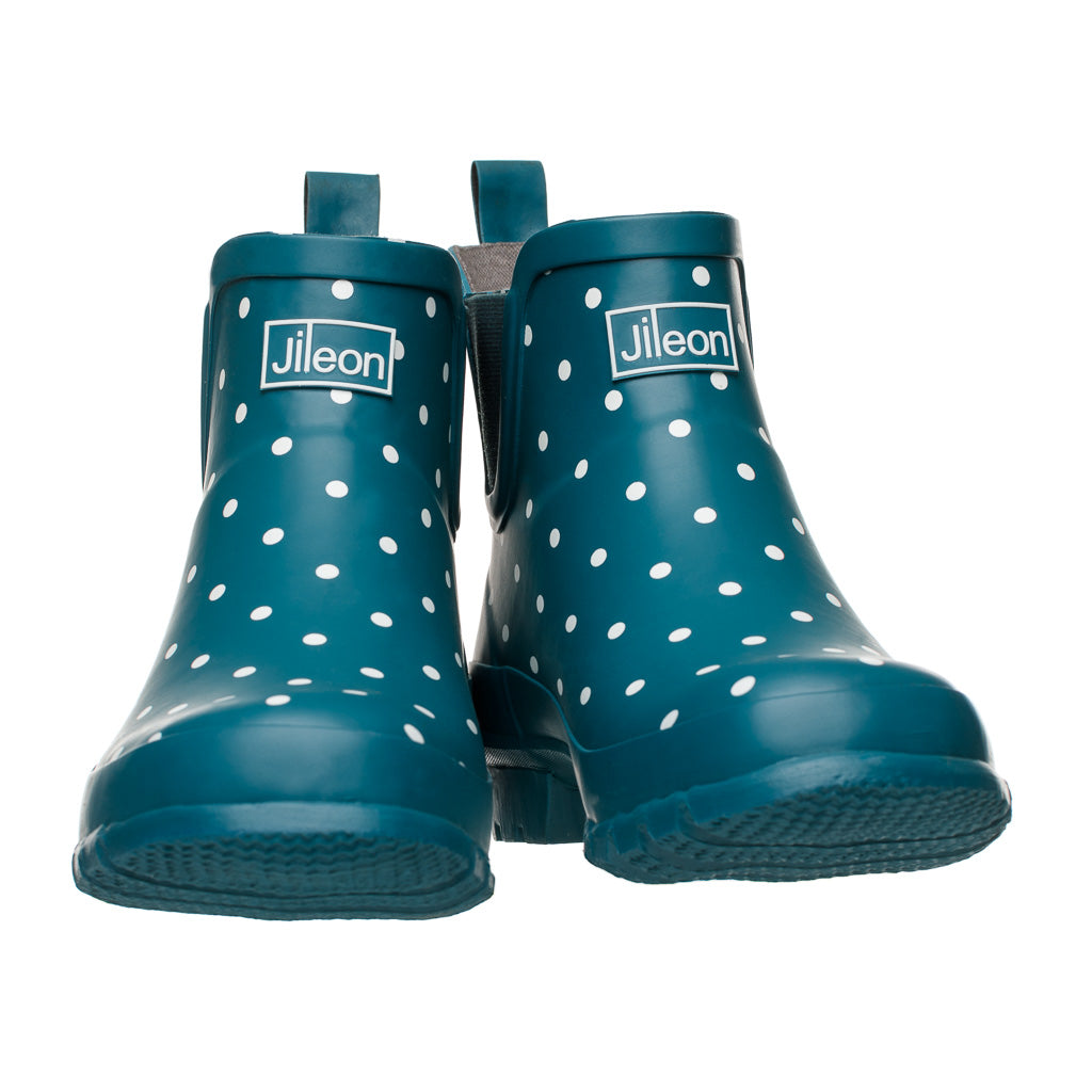 Teal Spotty Ankle Rain Boots Fit Wide Foot and Calf Jileon RainBoots