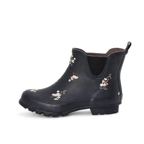 Ankle Height Rain Boots - Black Floral - Wide Foot - Easy to Slip On