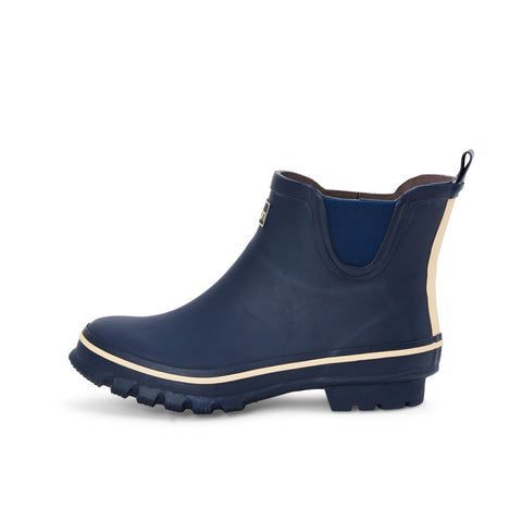 Ankle Height Rain Boots - Navy Blue with Cream Trim - Wide Foot - Easy to Slip On