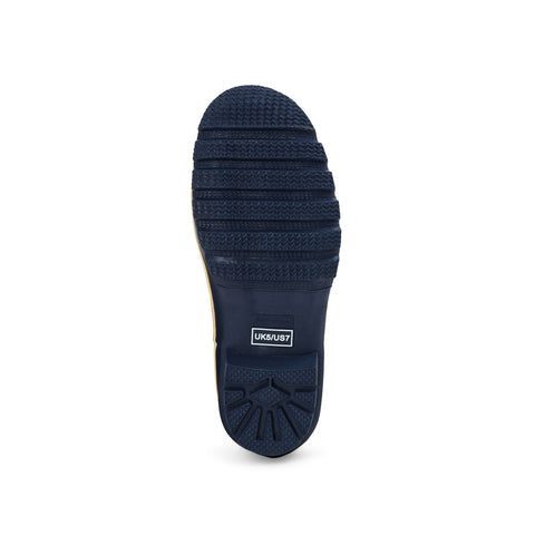 Ankle Height Rain Boots - Navy Blue with Cream Trim - Wide Foot - Easy to Slip On
