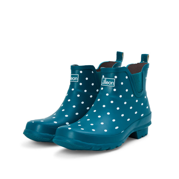 Womens Ankle Rain Boots Teal Spot Fit Wide Feet and Easy Slip