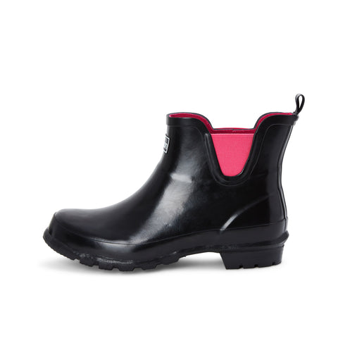 Ankle Height Rain Boots - Black Glossy - Wide Foot - Easy to Slip On