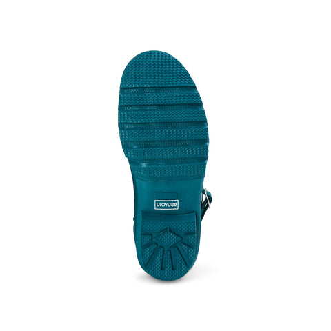 Half Height Rain Boots - Teal with Leaves - Wide Foot and Ankle