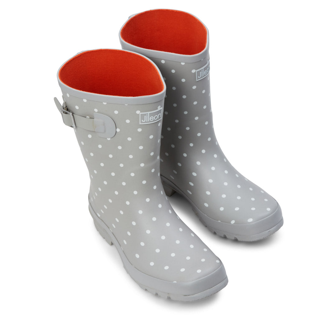 Womens Half Height Gray Spot Rain Boots - Wide Fit in Foot