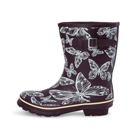Half Height Rain Boots - Purple Butterflies - Wide in Foot & Ankle