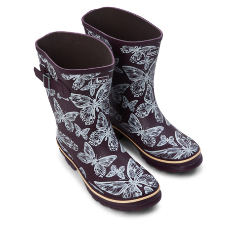 Half Height Rain Boots - Purple Butterflies - Wide in Foot & Ankle