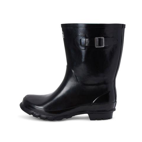 Half Height Rain Boots - Black Glossy - Wide Foot and Ankle