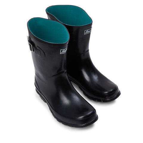 Half Height Rain Boots - Black Glossy - Wide Foot and Ankle