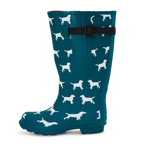 Extra Wide Calf Women's Rain Boots - Teal Dogs - 16-23 Inch Calf - Wide in Foot & Ankle