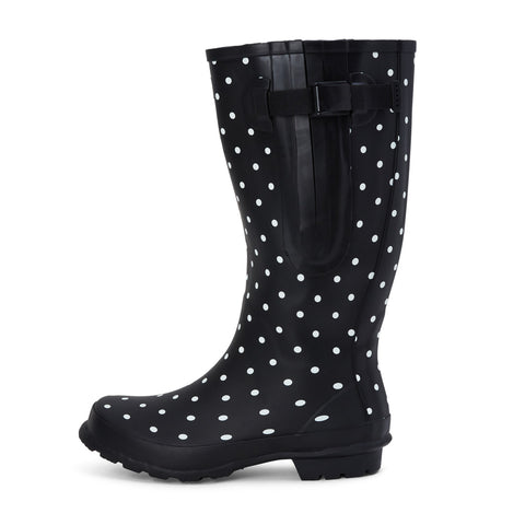 Wide Calf Rain Boots - 15 to 19 inch calf - Black Spotty- Regular Fit in Ankle