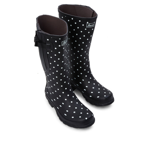 Wide Calf Rain Boots - 15 to 19 inch calf - Black Spotty- Regular Fit in Ankle