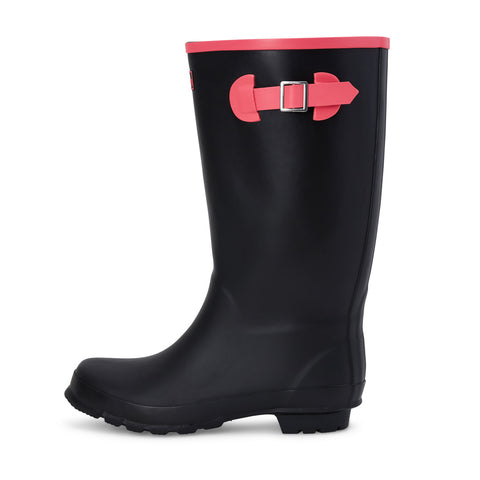 Wide Calf Rain Boots - 15 to 18 inch Calf - Black with Pink Trim - Wide in Foot and Ankle
