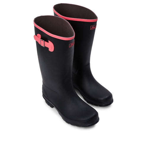 Wide Calf Rain Boots - 15 to 18 inch Calf - Black with Pink Trim - Wide in Foot and Ankle