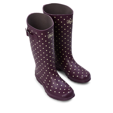Wide Calf Rain Boots - 15 to 18 inch calf - Purple Spot - Wide Fit in Foot and Ankle