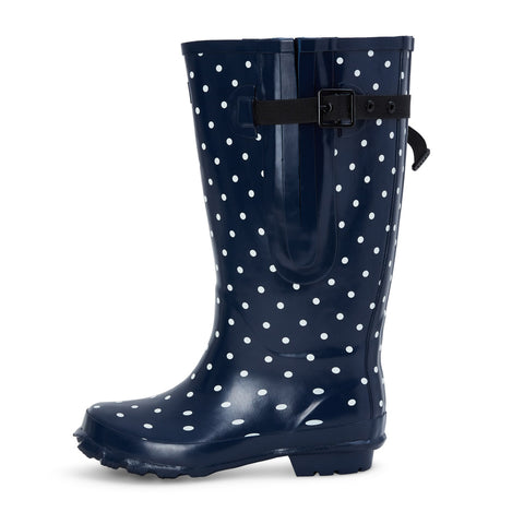 Extra Wide Calf Womens' Rain Boots - Navy Spots - 16-23 Inch Calf - Wide in Foot and Ankle