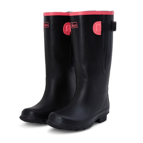 Extra Wide Calf Womens' Rain Boots - Black with Pink Trim - 16-23 Inch Calf - Wide in Foot & Ankle