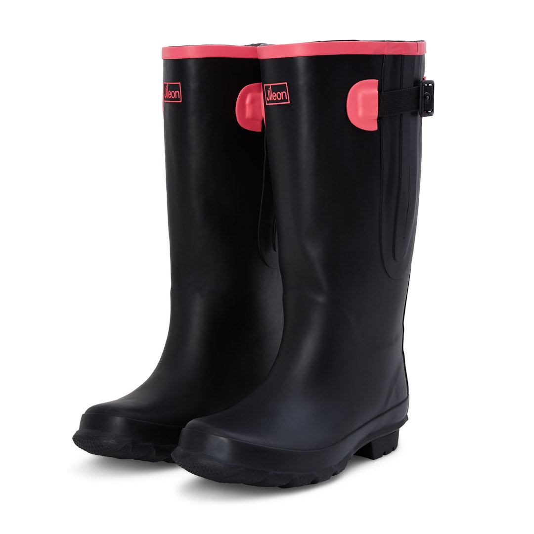 Extra Wide Calf Womens' Rain Boots Black with Pink Trim 16-23 Inch Calf  Wide in Foot Ankle