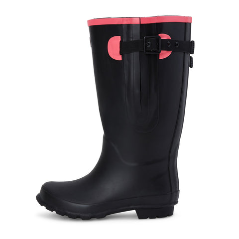 Extra Wide Calf Womens' Rain Boots - Black with Pink Trim - 16-23 Inch Calf - Wide in Foot & Ankle