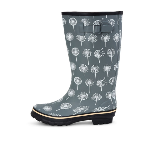 Wide Calf Rain Boots - 15 to 18 inch calf - Grey Dandelion - Wide in Foot and Ankle