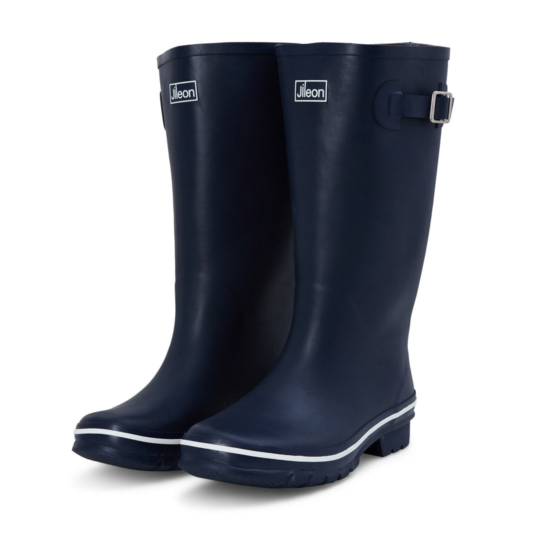 Tall navy wide calf rain boots for women