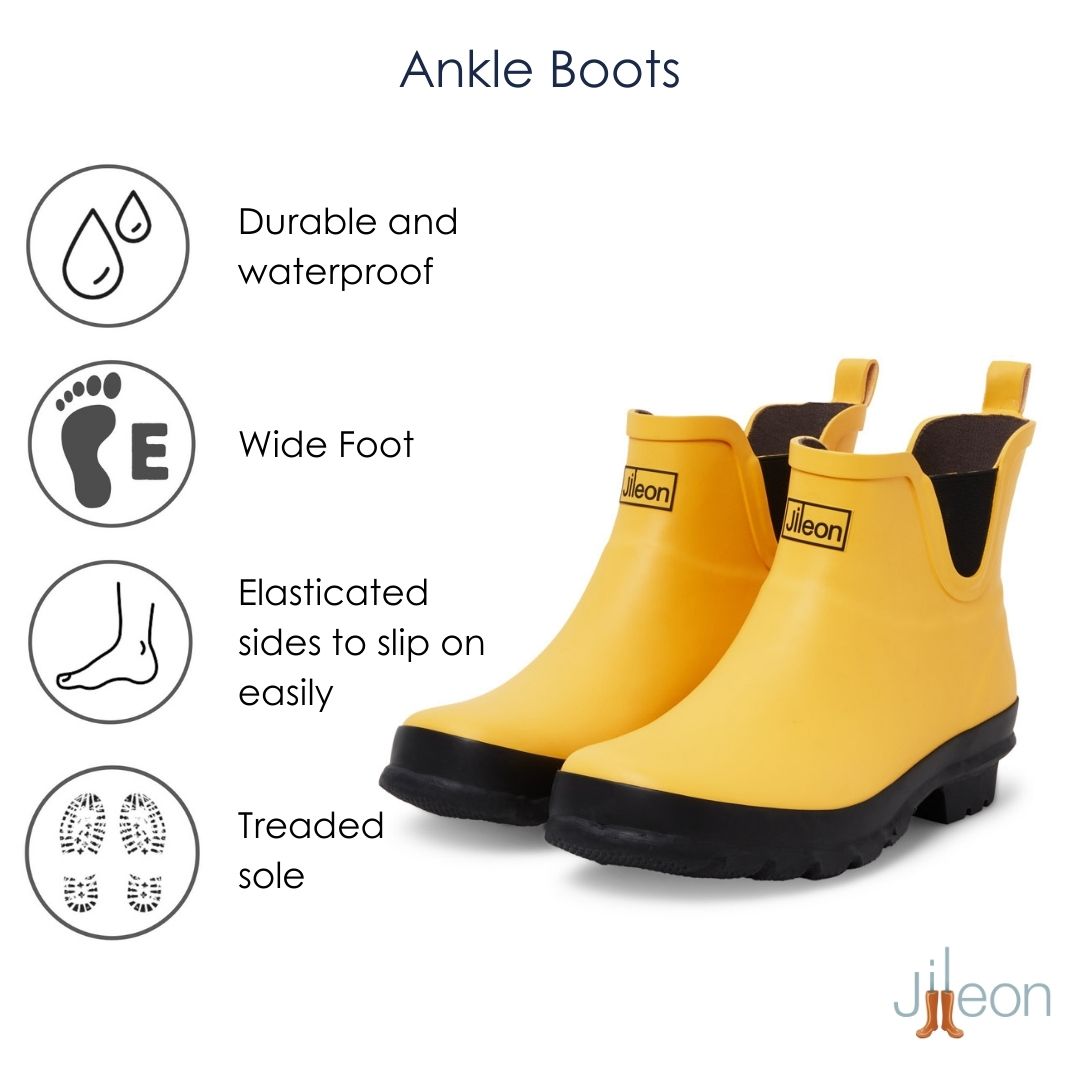 Womens Yellow Ankle Rain Boots - Fit Wide Feet & Easy to Slip On
