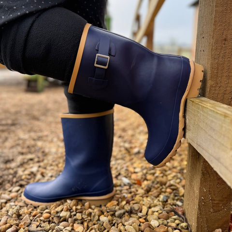 Half Height Oxford Blue Rain Boots - Wide Foot and Ankle