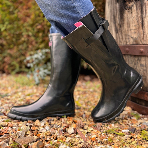 Wide Calf Rain Boots - 15 to 19 inch calf - Black Glossy - Regular Width in Ankle