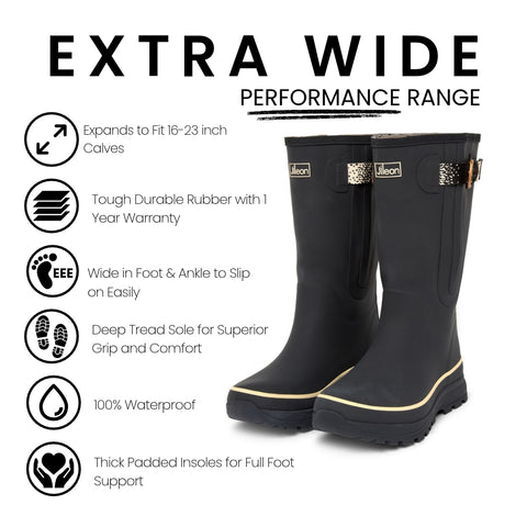 Extra Wide Calf Womens' Rain Boots - Black - 16-23 Inch Calf - Wide Foot & Ankle