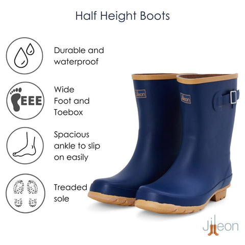 Half Height Oxford Blue Rain Boots - Wide Foot and Ankle