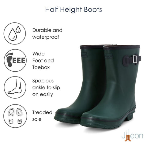 Half Height Green Rain Boots - Wide Foot and Ankle