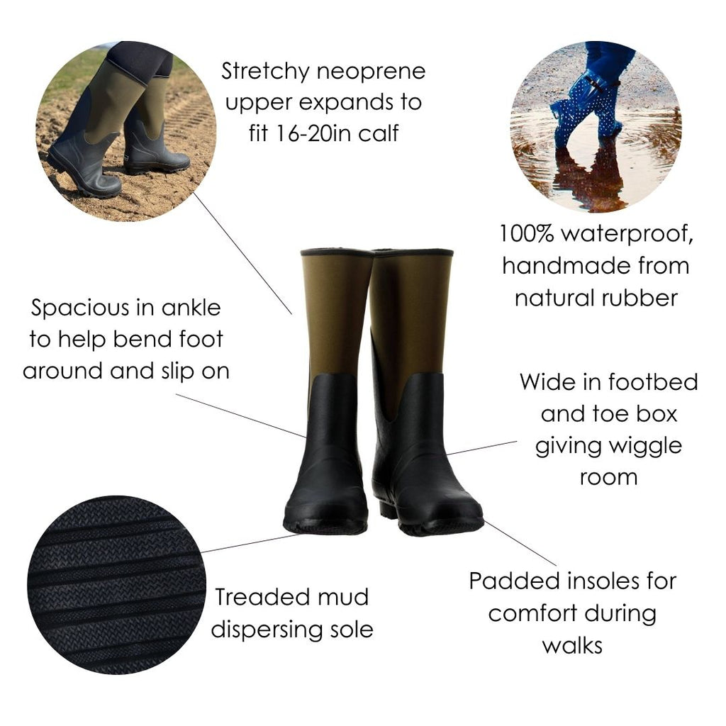 Extra Wide Calf Neoprene Rubber Rain Boots - Green - Up to 20 inch Cal –  Jileon RainBoots