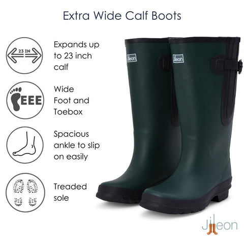 Extra Wide Calf Womens' Rain Boots - Green - 16-23 Inch Calf. Wide in Foot & Ankle