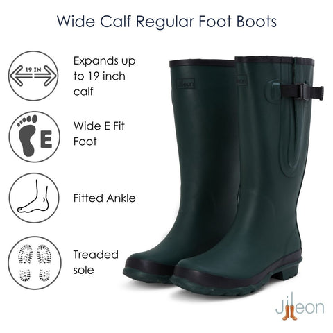 Wide Calf Rain Boots - 15 to 19 inch calf - Green - Regular Width in Ankle