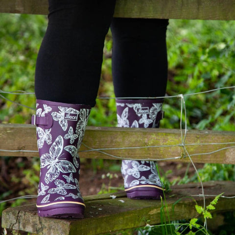 Half Height Rain Boots - Purple Butterflies - Wide in Foot & Ankle