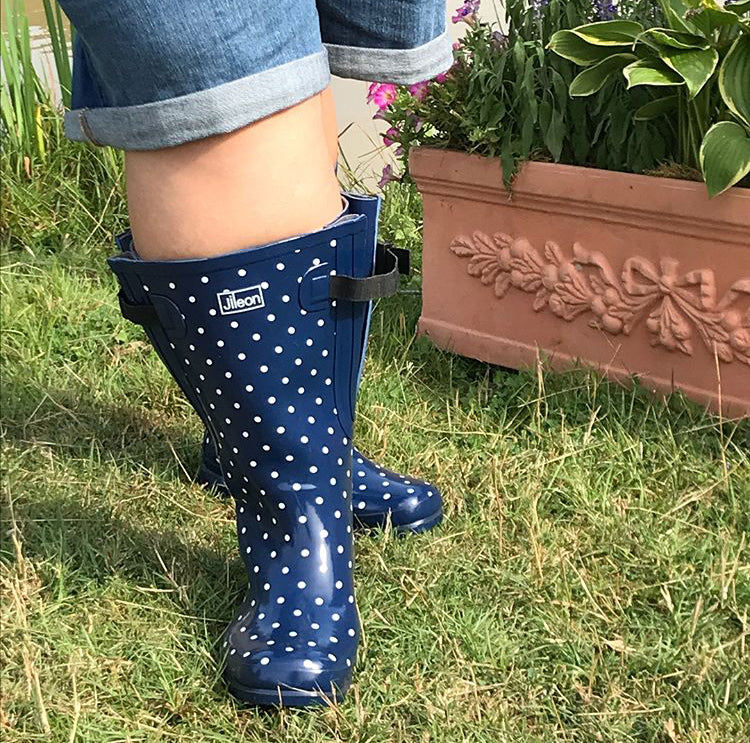 Extra Wide Calf Rain Boots Navy Spots 16 23 inch Calf Wide in Foot and Ankle 8 US