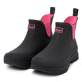 Ankle Height Rain Boots - Black Pink - Wide Foot - Easy to Slip On
