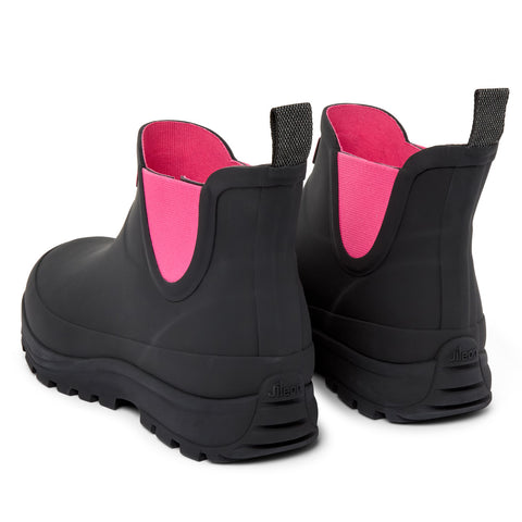Ankle Height Rain Boots - Black Pink - Wide Foot - Easy to Slip On