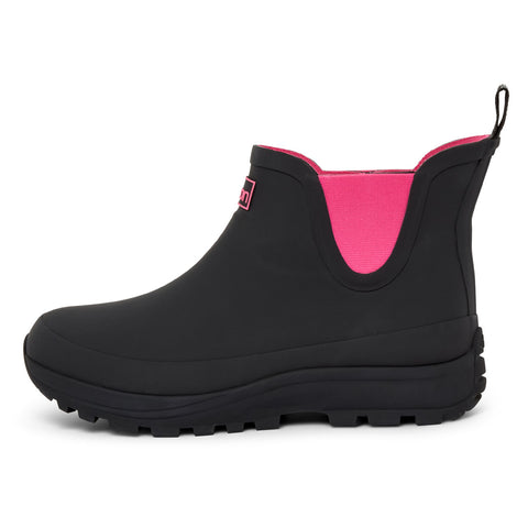 Ankle Height Rain Boots - Black Pink - Wide Foot - Easy to Slip On