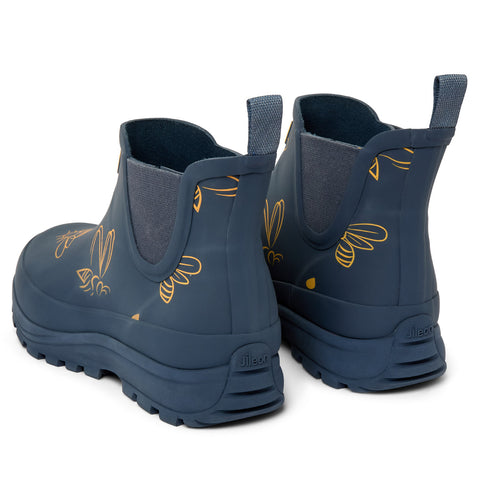 Ankle Height Rain Boots - Navy with Bumble Bees - Wide Foot - Easy to Slip On