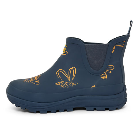 Ankle Height Rain Boots - Navy with Bumble Bees - Wide Foot - Easy to Slip On
