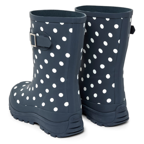 Half Height Navy Spot Rain Boots - Wide Foot and Ankle