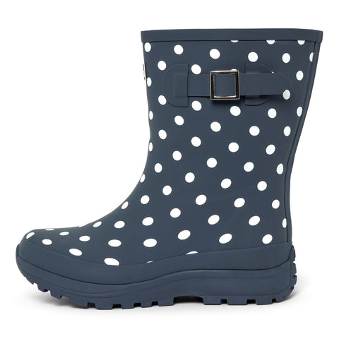 Half Height Navy Spot Rain Boots - Wide Foot and Ankle