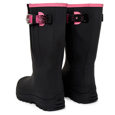 Extra Wide Calf Womens' Rain Boots - Black with Pink Trim - 16-23 Inch Calf - Wide in Foot & Ankle